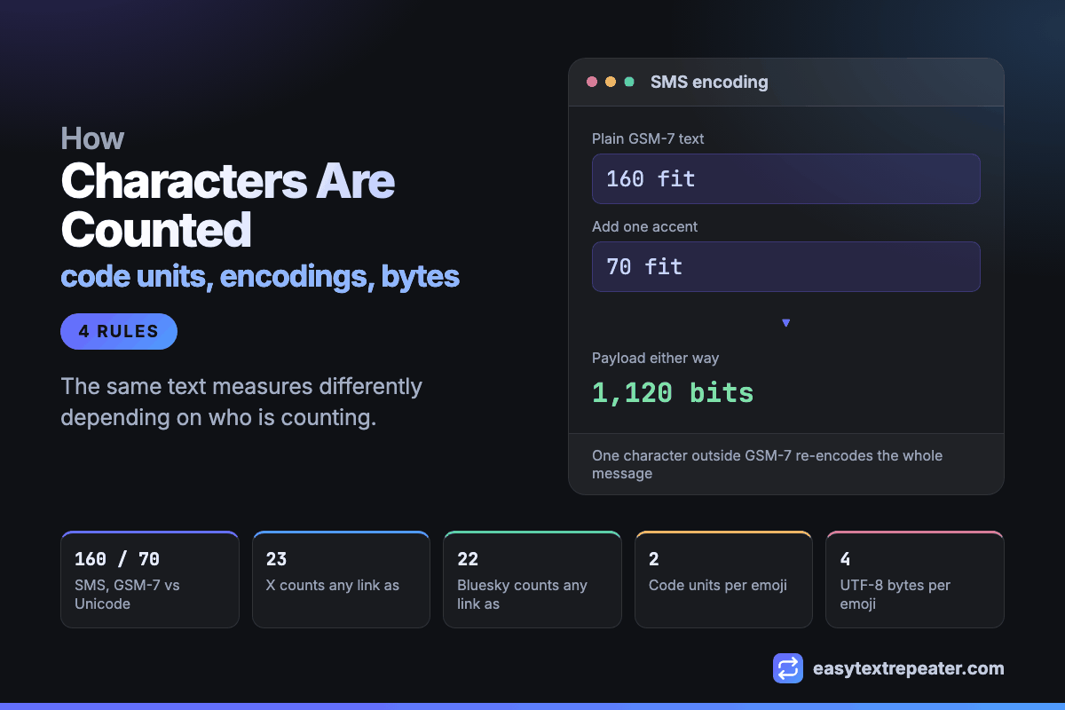 How characters are counted &mdash; Code units, encodings, URLs and bytes